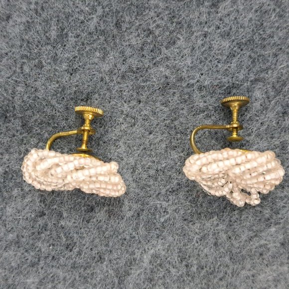 Vintage Seed Bead Multi Strand Necklace and Screw Back Earring Set - Picture 11 of 16